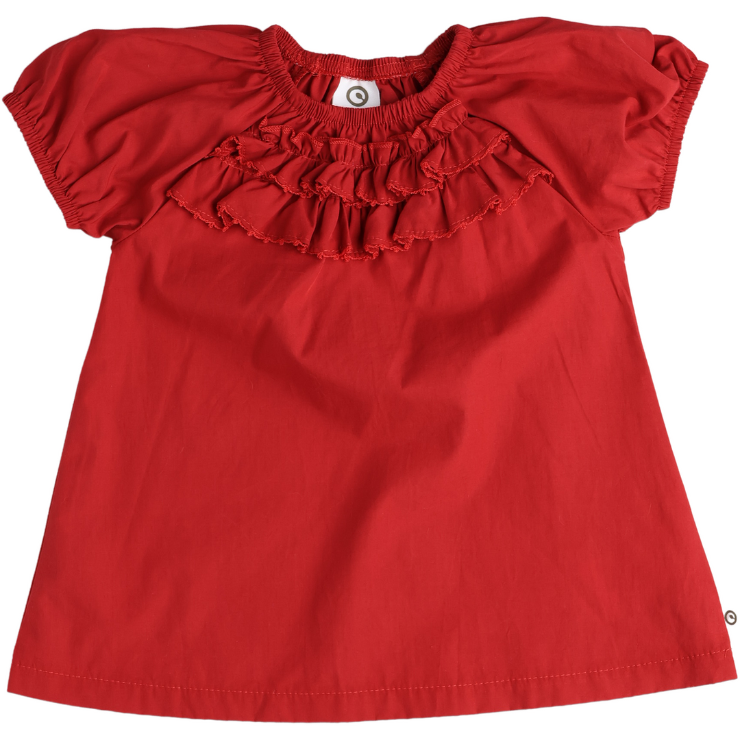 RE-LOVED POPLIN kjole med flæser