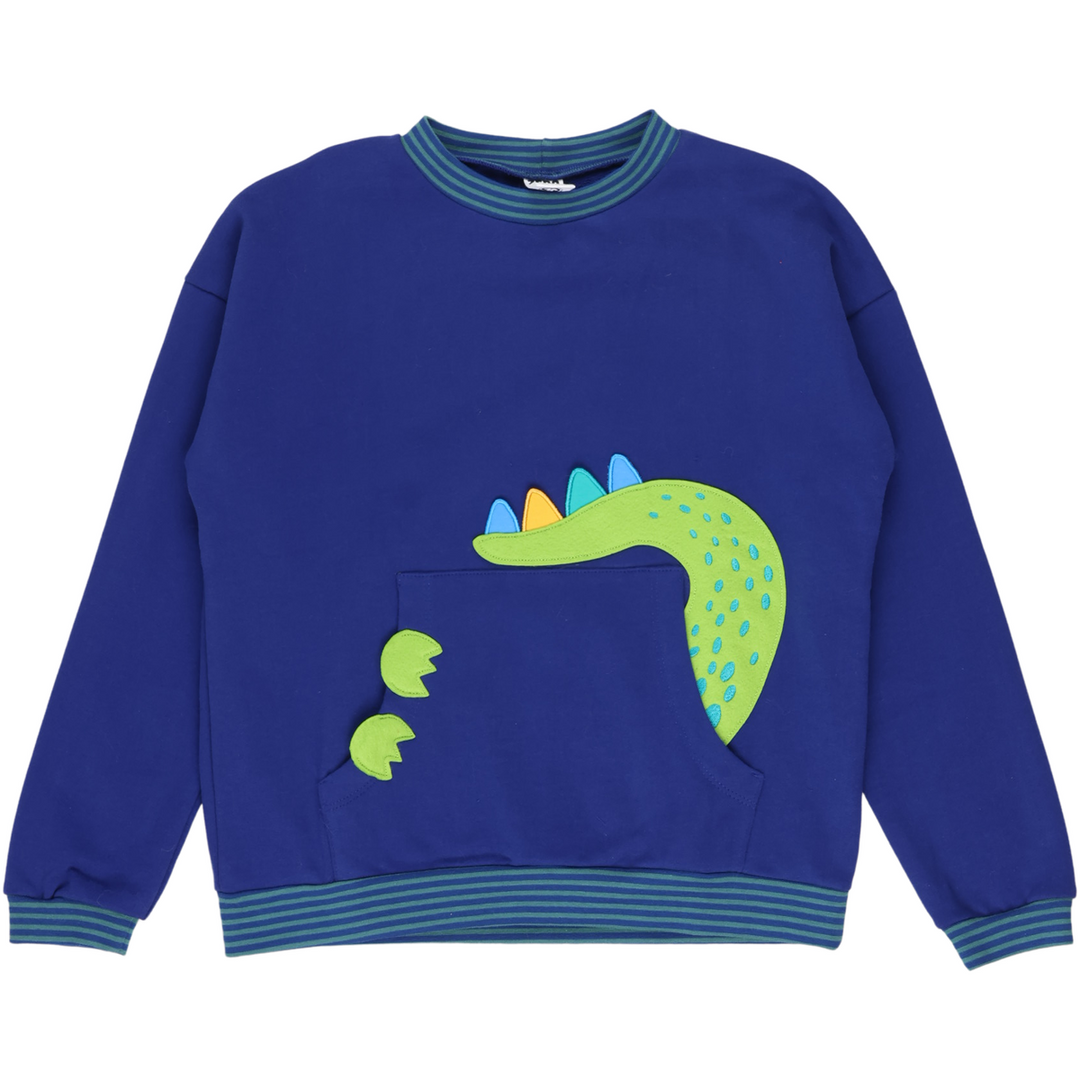 RE-LOVED DINO-hale sweattrøje med lomme