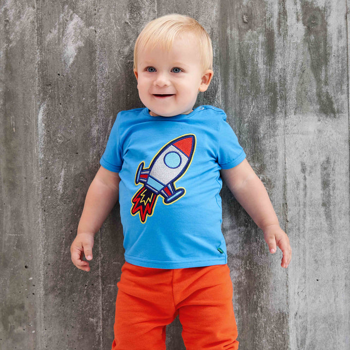 RE-LOVED HELLO T-shirt med applikation af en raket