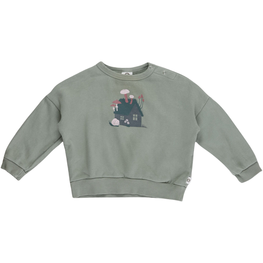 RE-LOVED BOTANY sweattrøje med en skovhytte