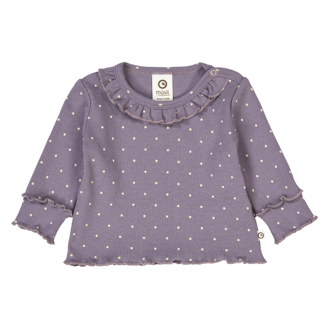 DOT rib bluse med flæsekrave