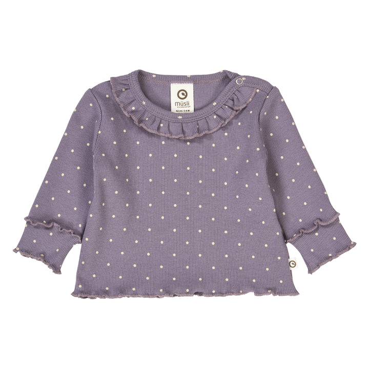 DOT rib bluse med flæsekrave
