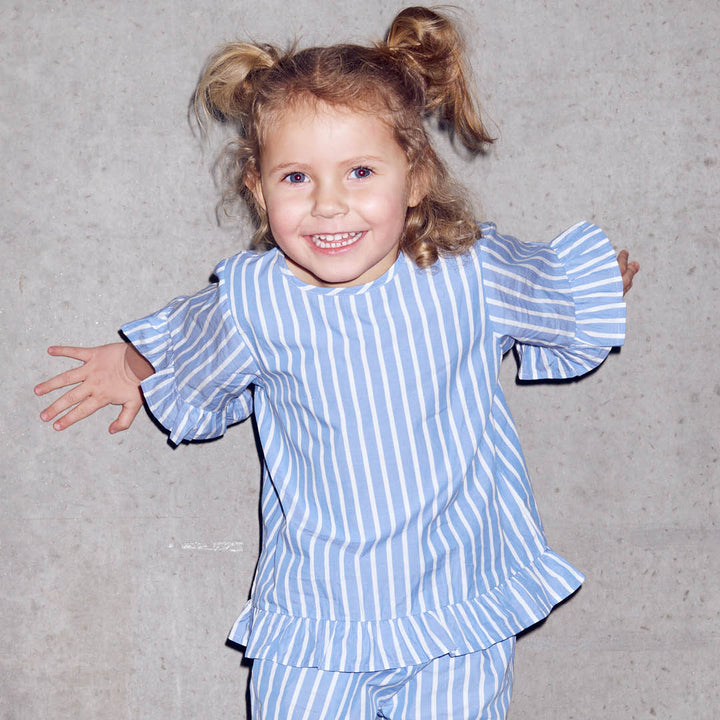 POPLIN STRIPE top med flæser
