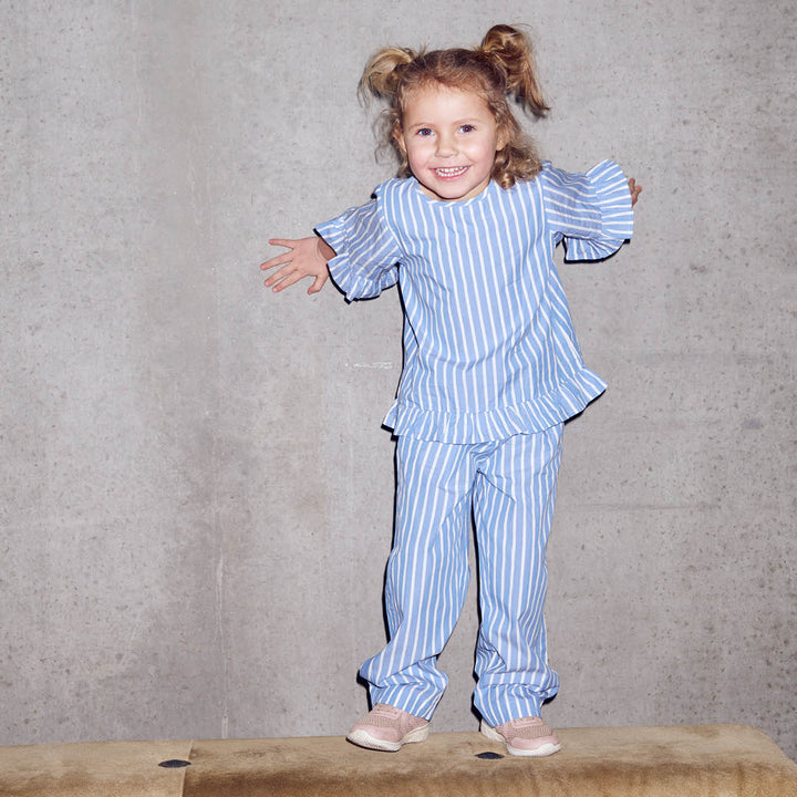 POPLIN STRIPE top med flæser