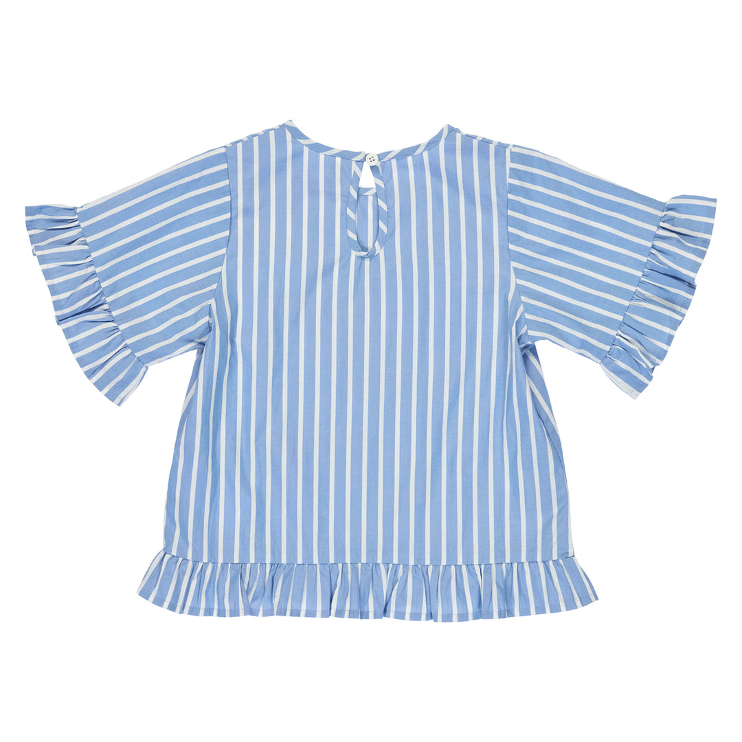 POPLIN STRIPE top med flæser