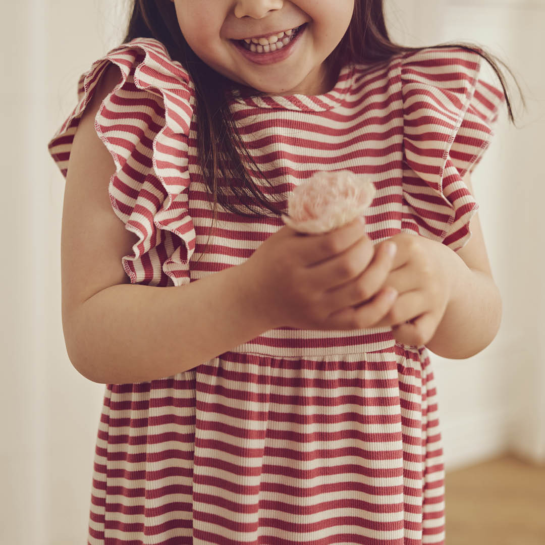 RIB STRIPE kjole med flæser