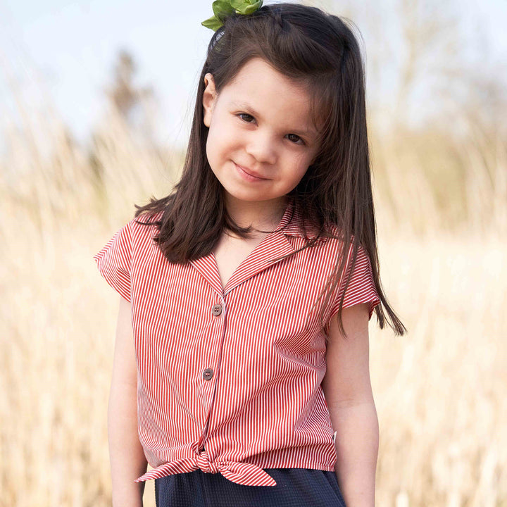 RE-LOVED POPLIN STRIPE crop skjorte med bindebånd