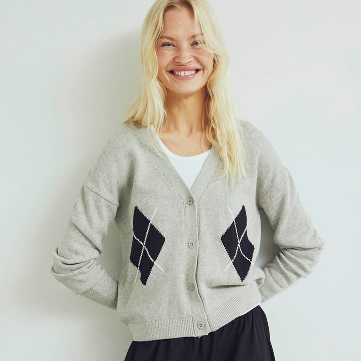 KNIT strikket cardigan med tern
