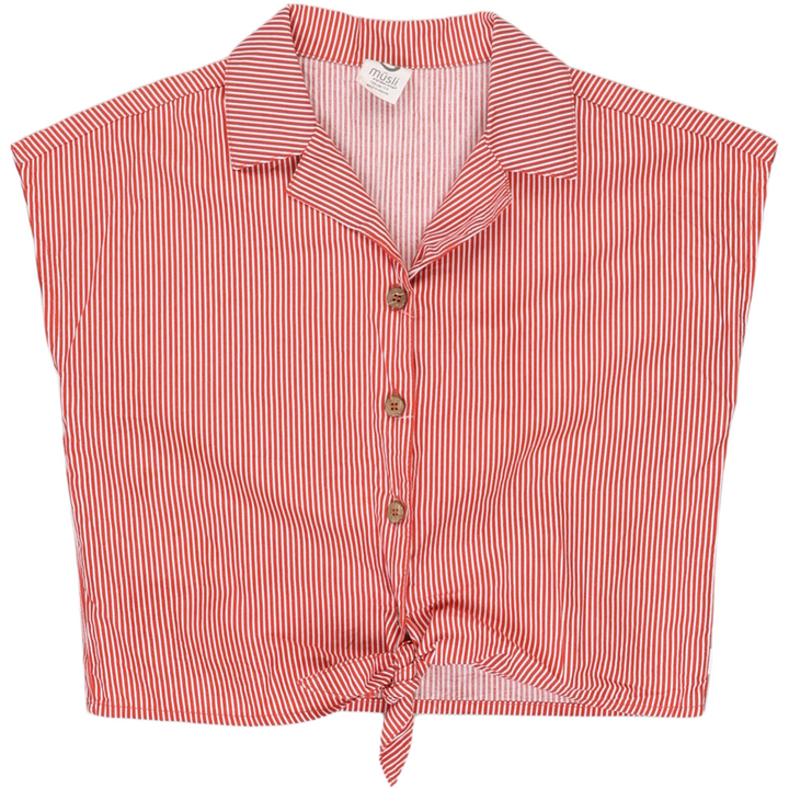 RE-LOVED POPLIN STRIPE crop skjorte med bindebånd