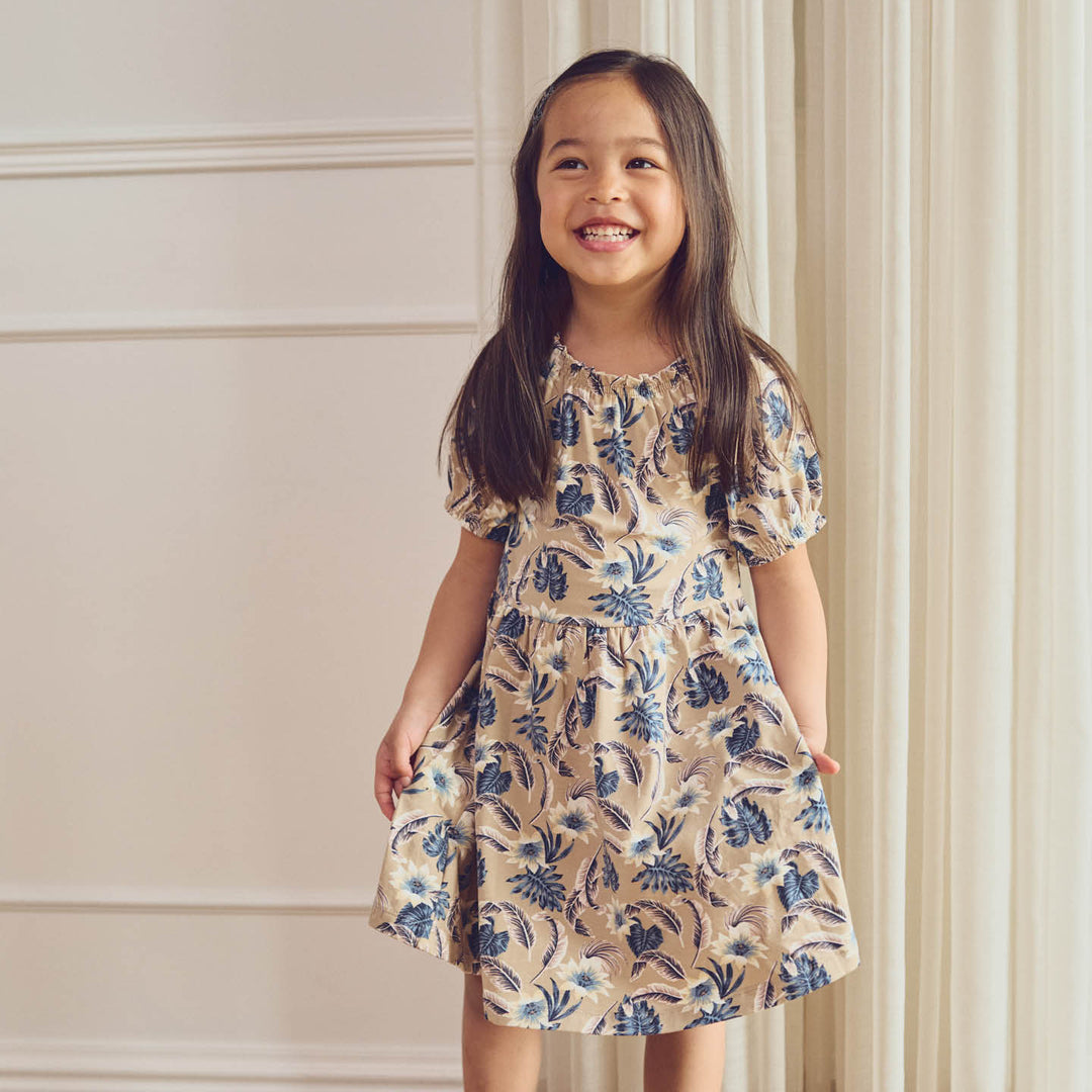 RE-LOVED LILY pufærme swing kjole med liljer