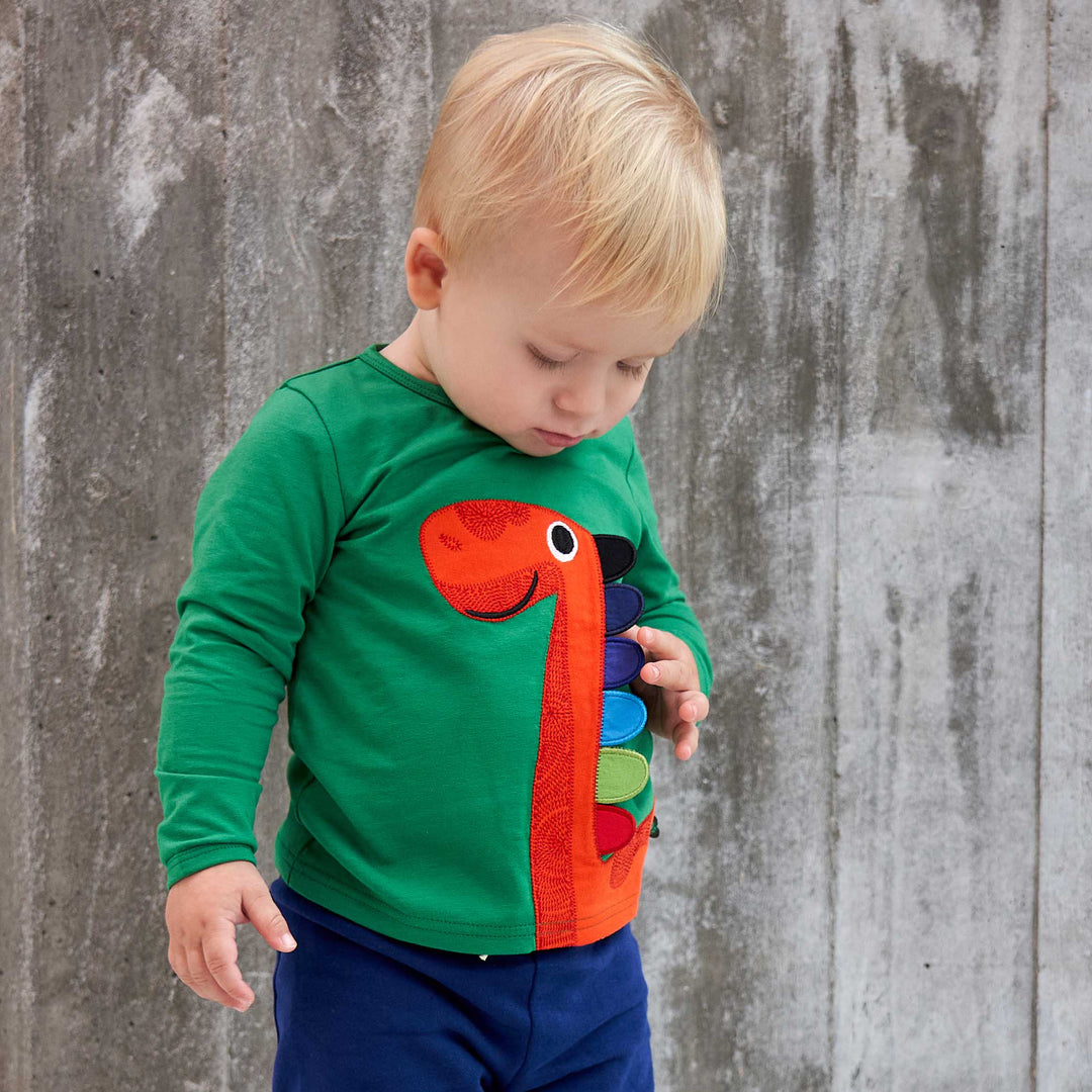 HELLO bluse med applikation af en dinosaur